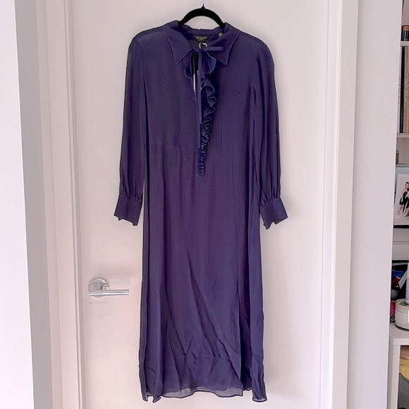 TED BAKER FAITHIY RUFFLE DRESS NAVY BNWT - Picture 4 of 14